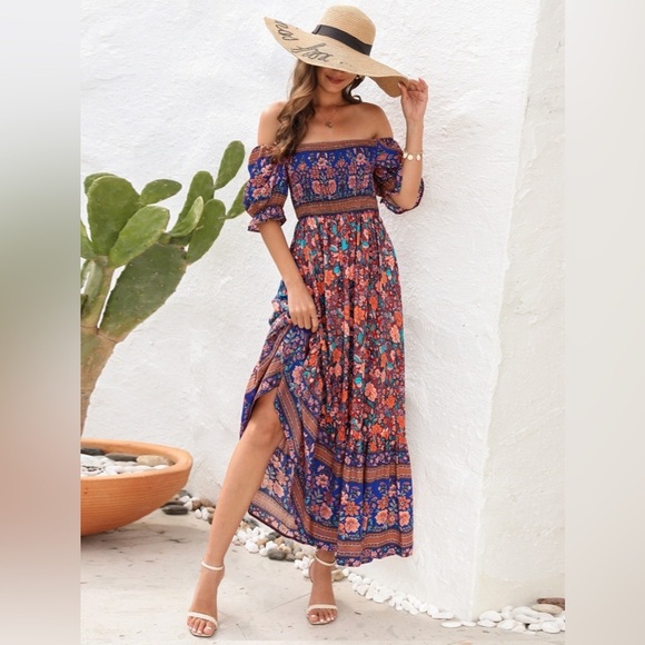 Folklore Melody Off Shoulder Bohemian Summer Dress - Picture 1 of 3